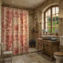 Antique 1789 French Toile Shower Curtain |   Vintage Red Floral Damask RM42 - A - Xem 10