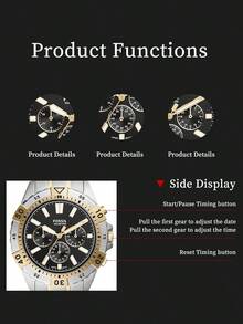 Fossil Garrett 男士计时腕表：蓝色圆形表盘，不锈钢表带，商务风格 FS5771 - 黑金色 - 查看 5