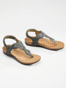 Athlefit Women's Orthopedic Arch Support Sandals - Comfortable Thong T-Strap Orthotic Casual Flat Sandals For Women - Xám - Xem 5