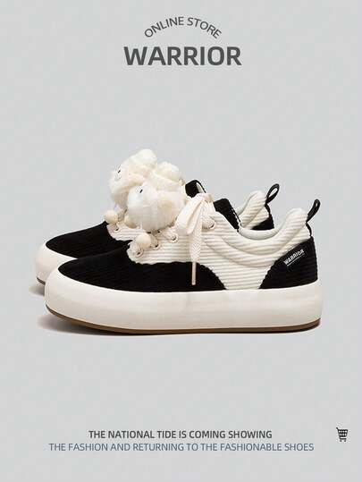 WARRIOR 1 Pair Women's Low-Top Thick-Soled Casual Canvas Sneakers, Cute Style For Daily Wear