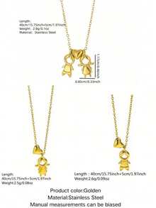 3/2/1pc Fashion Heart-Shaped Girl/Boy Design Stainless Steel Women's Necklace, Suitable For Daily Commute And Shopping - Yellow Gold - View 2