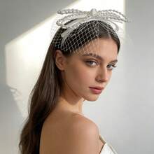Elegant Imitation Pearl Wedding Headband With Bowknot Tulle Lightweight Plastic Bridal Hair Accessories For Women Daily Party Decoration Gift - 1 件 - 查看 6