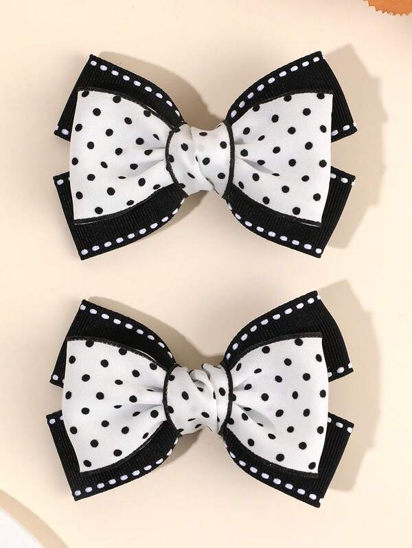 2pcs Vintage Polka Dot Bow Hair Clips For Girls Soft Satin Bow Alligator Clips Elegant French Style Barrettes Exquisite Hairpins Clips Holiday Gift Baby Hair Accessories
