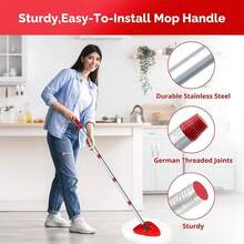 Kit Includes A Triangular Spin Mop Head Set, A Plastic Plate, A Replacement Brush Head For A Spin Mop With A Telescoping Pole Up To 58 Inches Long, And A Rotating Bucket Accessory For Cleaning Tools And Supplies. - 4 vita mopphuvuden + mopphandtag + triangulär bas - Visa 5