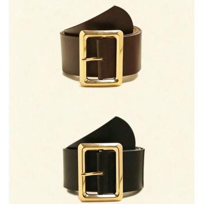 2条装女士多色PU皮革腰带，优雅束腰带，百搭连衣裙腰带