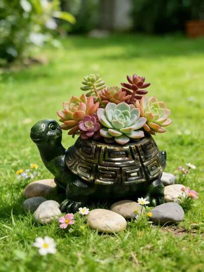 1pc Turtle Shaped Planter, Multi-Functional Creative Animal Planter, Vintage Turtle Design Planter For Indoor/Outdoor Garden, Balcony, Succulent, Cactus, Herbs, Desktop, Window Sill, Home Decor, Cute Turtle Design Small Plant Pot, Outdoor Gardening Planter