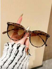 1 pieza Gafas de moda con montura cuadrada de estilo Y2K, casual y unisex, de moda retro y deportiva - estampado de leopardo blanco - Ver 1