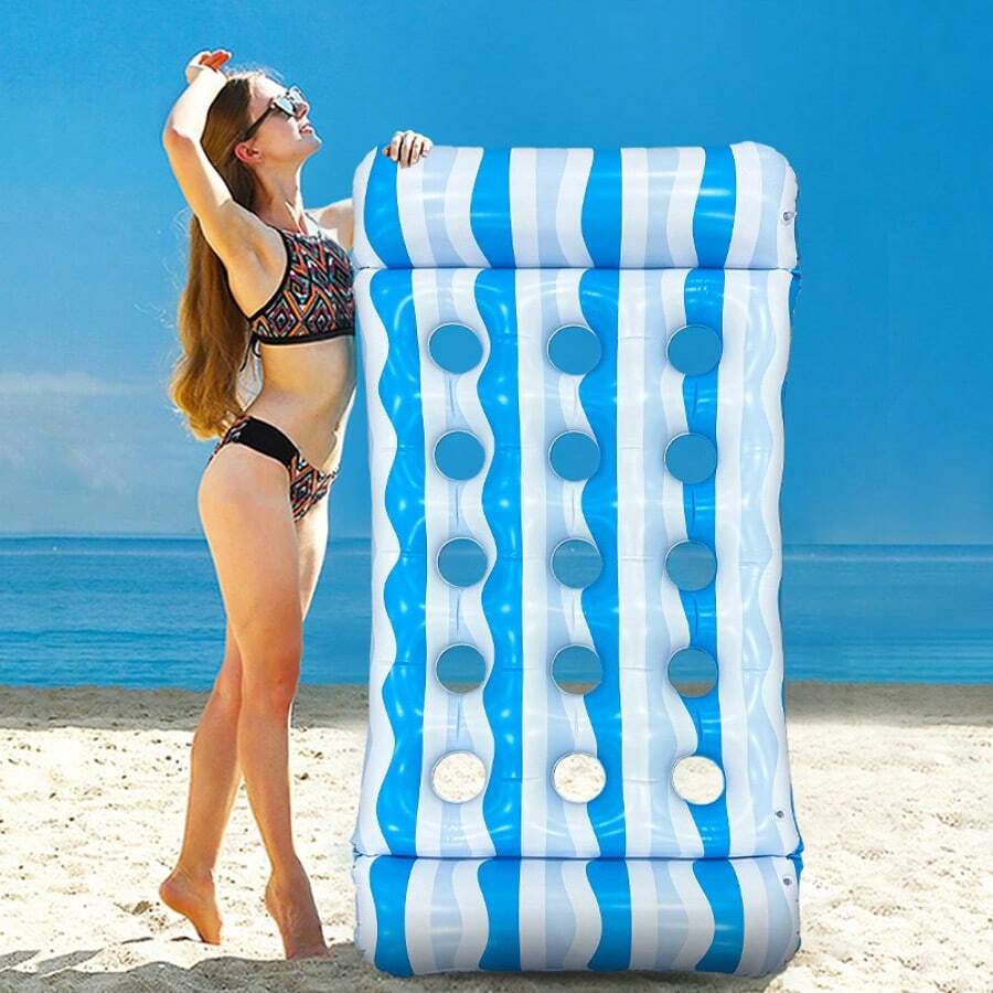 Colchón inflable a rayas, cojín inflable grueso tipo tumbona, flotador inflable para adultos para piscina, artículos esenciales para la playa, flotador de piscina - Multicolor - Ver 1