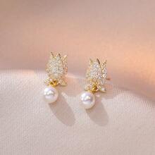 3 Pairs Delicate Pearl Stud Earrings, Zirconia Earrings, Unique Heart & Tulip Design Earrings, Versatile For Work And Daily Wear - Multicolor - View 9