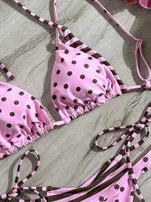 Bộ bikini chấm bi dành cho nữ, đồ bơi mùa xuân thoải mái, trang phục đi biển mùa hè, áo bikini crop top thanh lịch, phù hợp cho kỳ nghỉ, lễ hội âm nhạc, phong cách boho từ thành phố ra biển. - Bột cà phê - Xem 9