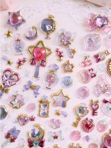 闪亮魔法宝石贴纸 - 3D立体水晶蝴蝶结贴纸，粉紫色系精美文具，适用于手账、DIY手工和礼品包装 - 彩色 - 查看 4