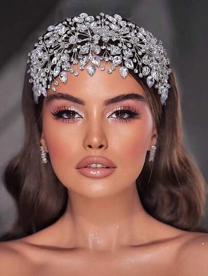 1pc Sparkling Rhinestone Bridal Headband, Handmade Women's Hair Accessory Suitable For Wedding & Party