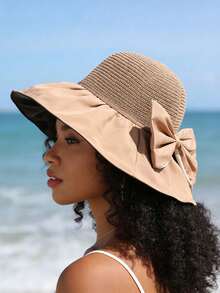  1pc Women's Straw Woven Wide Brim Bucket Hat, Bucket Hat,Flat Cap,Beret,Summer UV Protection Sun Hat, Foldable Beach Cap For Vacation Sun Hat - Multicolor - View 15