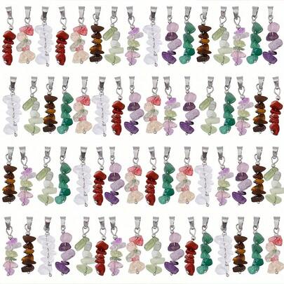 Bộ 10/20/30 chiếc mặt dây chuyền đá quý tự nhiên hỗn hợp, có móc cài, khóa đôi bằng thép không gỉ 304 mạ vàng dùng để làm trang sức.