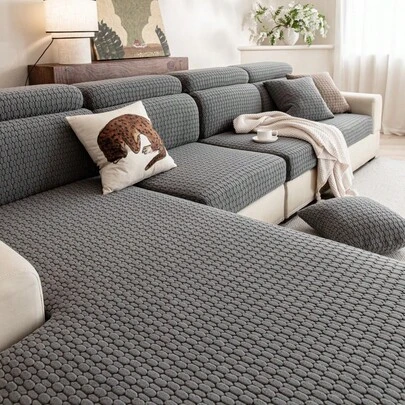 1 bộ bọc ghế sofa co giãn, chất liệu vải nhung mềm mại, họa tiết hình học 3D.