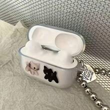 Black & White Cat Design Protective Case Compatible With Airpods Pro 2nd Gen, Earphones 1/3/4/5, Wireless Earphones 2nd/3rd/4th Gen - Clear - View 1