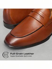 Men's Genuine Leather Penny Loafers Soft Comfort Lightweight Slip On Dress Shoes Business Formal Wedding Solace Reserve - màu nâu - Xem 2