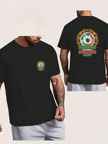 Camiseta de Moda para Hombre con Diseño Creativo, Estampado Gráfico de Doble Cara, MEXICO FUTBOL PASSION 2026 - Material Cómodo - Camiseta Casual Ligera para Verano, Lavable a Máquina - Adecuada para Todas las Temporadas - Negro - Ver 2