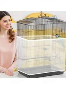 Bird Cage Seed Catcher - Universal Elastic Nylon Mesh Cover For Parrot Cages, With Reusable Lightweight Skirt To Prevent Food Spillage, Featuring Adjustable Round And Square Enclosures And Breathable Design - White - View 1
