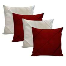 Set Of 4 Suede Draped Cushion Covers 45x45 With Invisible Zipper - 2 Marsala + 2 Beige - View 1