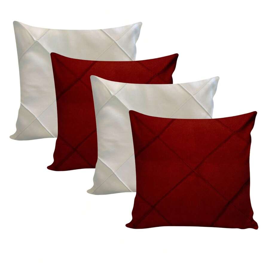 Set Of 4 Suede Draped Cushion Covers 45x45 With Invisible Zipper - 2 Marsala + 2 Beige - View 1
