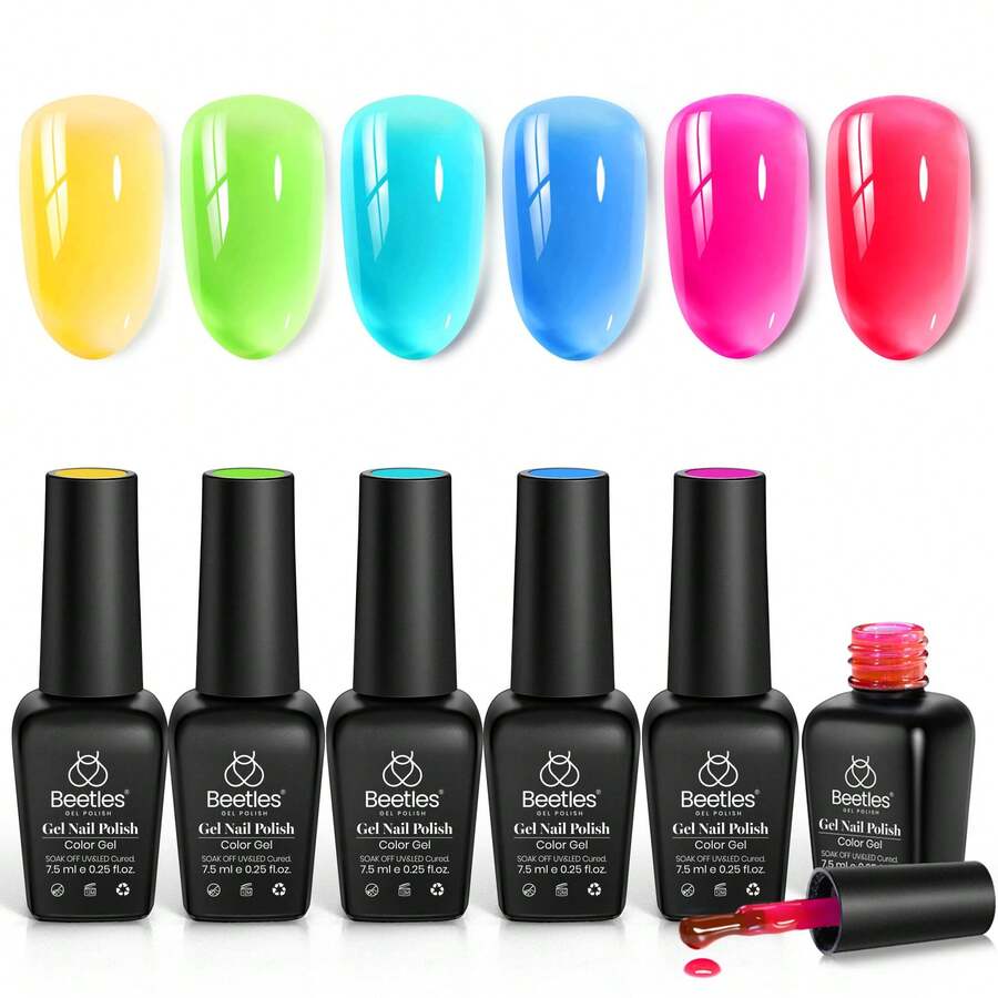 Beetles Gel Polish Whispers Of Love Jelly Gel Nail Polish Set - 6 Colors Milky White Nude Pink Neutral Sheer Translucent Soak Off UV Gel Nail Kit - 6 Màu Sắc Ánh Sáng Nhiệt Đới - Xem 1