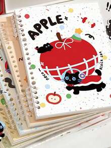1pc Cute Bear Apple Loose-Leaf Notebook, Spiral Bound Diary Stationery - A5 blank - View 1