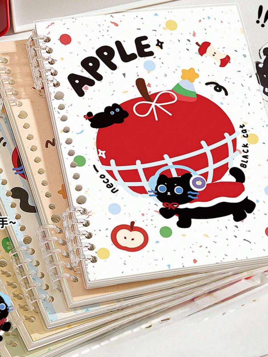 1pc Cute Bear Apple Loose-Leaf Notebook, Spiral Bound Diary Stationery - A5 blank - View 1