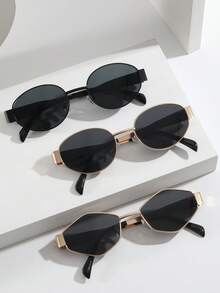 3 piezas Gafas de moda para mujer con marco metálico ovalado, nuevo accesorio decorativo de estilo callejero Y2K - Juego de 3 piezas - Ver 1