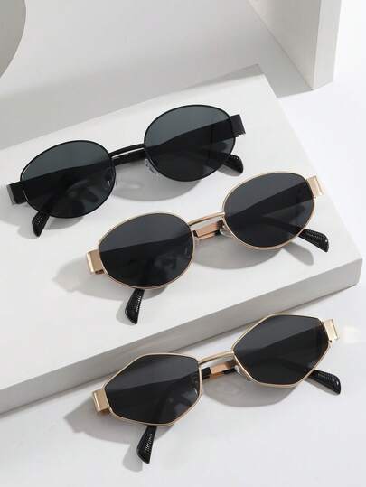 3 piezas Gafas de moda para mujer con marco metálico ovalado, nuevo accesorio decorativo de estilo callejero Y2K