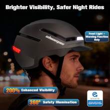 Shinmax - Casco de bicicleta con intermitentes certificado NTA hasta 45 km/h casco de bicicleta para hombres y mujeres con luz trasera recargable USB visera casco de ciclismo para bicicleta - Titanio - Ver 3