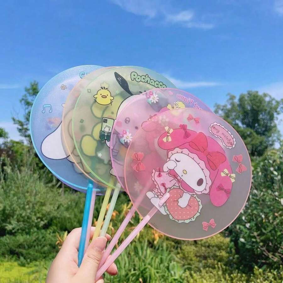 SANRIO 2 chiếc quạt cầm tay hình elip bằng nhựa chủ đề công chúa dễ thương, quạt làm mát cầm tay hình cầu, quạt nhựa quay tay chủ đề mùa hè, hình hoạt hình bé gái dễ thương. - Nhiều màu - Xem 1