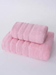 1pc/2pcs Modern Minimalist Fashion Line Pattern Bamboo Fiber Towel & Bath Towel (Lightweight), Non-Shedding, Highly Absorbent, Super Soft, Durable Bathroom Accessory, Best Gift For Partner. Towel Size: 40*75cm, Bath Towel Size: 70*140cm - Light Pink - View 2