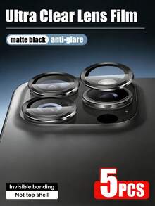 XINHONGYU Black Metal Camera Lens Protector Ring, Perfect Fit, Circular Lens Film For Rear Camera, Compatible With IPhone 17 Pro Max/17 Air/16 Pro Max/16 Pro/16 Plus/16/16E/15/14/13 Mini/12/11 Series - 5pcs - View 30