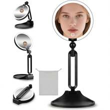 1X/10X Makeup Mirror With Light, 6-Inch Double-Sided Makeup Mirror, Desktop LED Mirror, 3 Adjustable Color Temperatures, USB Charging, 360 ° Rotation And Folding, Easy To Carry, A Must-Have Mirror For Women - Multicolor - View 4