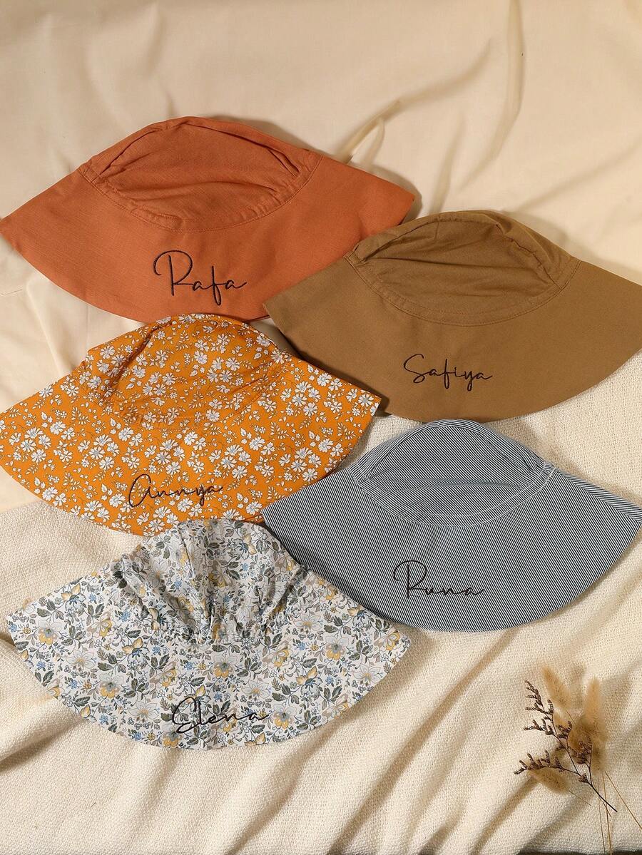 1pc Summer Beach Outdoor Sun Protection Wide Brim Hat, Printed & Solid Color Lightweight Small Size, 6-12MON, 12-18MON, 18-24MON, 2-3Y - Multicolor - View 1