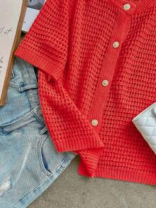 女士简约优雅纯色开衫，适合春夏穿着 - 鮮大紅 - 查看 8