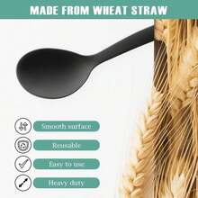 Raypard Juego de 8 cucharas de servir de paja de trigo reutilizables de 10 pulgadas, 4 cucharas de servir y 4 cucharas ranuradas, cucharas de mezcla y servir para bufé, fuente de calor y catering (negro, no para cocinar) - ColorA - Ver 4