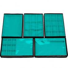 5 Large Jewelry Trays In Velvet Faux Leather (33x22cm) With Cover - 綠松石 - 查看 1