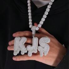 Colgante de letra con goteo personalizado, collar KLS con incrustaciones de diamantes de imitación, joyería de iniciales estilo hip-hop unisex personalizada, accesorio de regalo estilo hip-hop personalizado - Gota de agua extragrande - Ver 3