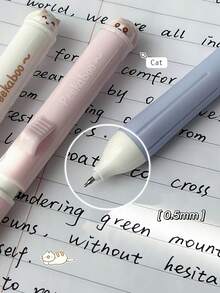 Bộ 6 bút bi hình mèo trốn tìm, ngòi ST, mực gel khô nhanh, cán cầm mềm mại, viết trơn tru, thích hợp cho học sinh làm bài kiểm tra và bài tập về nhà, văn phòng phẩm hoạt hình dễ thương, mực đen 0.5mm. - bút gel - Xem 3