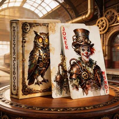 55 piezas Cartas de juego con estilo retro punk, cada carta con un patrón único, papel grueso, fácil de barajar, portátil, adecuado para reuniones familiares, fiestas, coleccionables artísticos, juegos de mesa para adultos y amigos