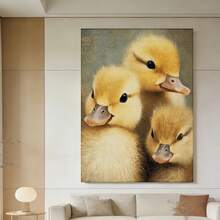 Enmarcado 1 pieza, con marco,  [2D Plano] Arte Divertido Estilo Manga Adorables Patitos Lienzo, Arte Vintage de Animales de Granja, Impresión de Patitos Lindos, Decoración Rústica de Guardería, Arte Acogedor Cottagecore, 2D Plano - Enmarcado - Ver 2