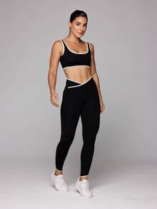 LOT FITNESS Women's Black Polyamide Fitness Top Two Colors Sports Gym High Support Kate Duo Collection - màu đen - Xem 6