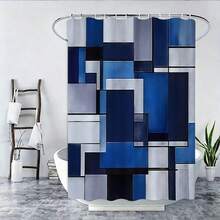 Bộ đồ dùng phòng tắm 1/4 món, họa tiết hình học màu xanh dương, bao gồm thảm trải sàn, thảm chữ U, nắp bồn cầu, 12 móc treo, rèm tắm chất lượng cao 180x180cm, phong cách hiện đại. - A - Xem 6