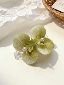 1pc Orchid & Pearl Hair Clip, Elegant Floral Hair Accessory Suitable For Vacation, Party, Wedding, Bridal, Photo Shoot, Large Size Non-Damaging Alligator Hair Clip - Multicolor - View 9