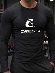ZYNTH BALENO Men's Fashionable Printed Round Neck Long Sleeve Shirt, Suitable For Fitness Training And Casual Streetwear, Spring/Summer Black - Black - View 2