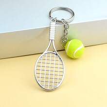 2pcs Simulation Tennis Racket Zinc Alloy Keychain, Mini Plush Tennis Bag Pendant, Sports Enthusiast Souvenir Small Gift Gifts For Mother, Father, Graduation, And Teacher - Multicolor - View 3