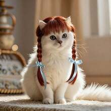 Tóc giả tết cho thú cưng, phụ kiện búi tóc đôi có nơ cho mèo và chó. - Rỉ Nâu - Xem 3