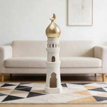 1pc Islamic Turkish Desktop Decor Sculpture Gift, Islamic Style, Gold And White Vertical Symmetrical Design With Intricate Openwork Details, Suitable For Ramadan, Eid, Home Decor, Office Display And Religious Celebrations. - Tower - View 12
